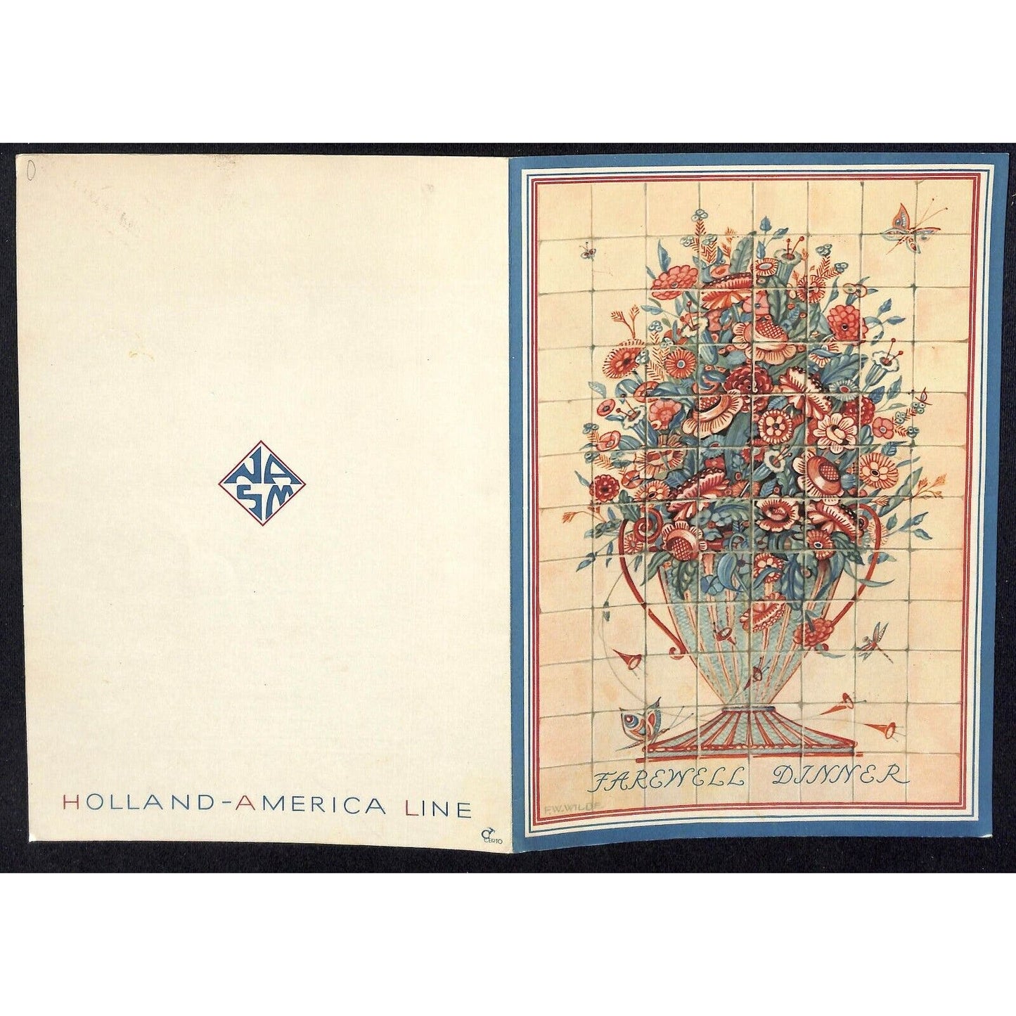 1953 Holland-America Maasdam Cruise Line Farewell Dinner Menu Feb 24 VGC