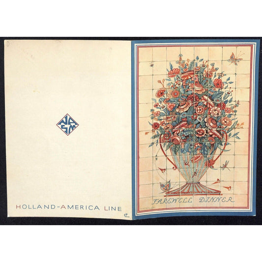 1953 Holland-America Maasdam Cruise Line Farewell Dinner Menu Feb 24 VGC