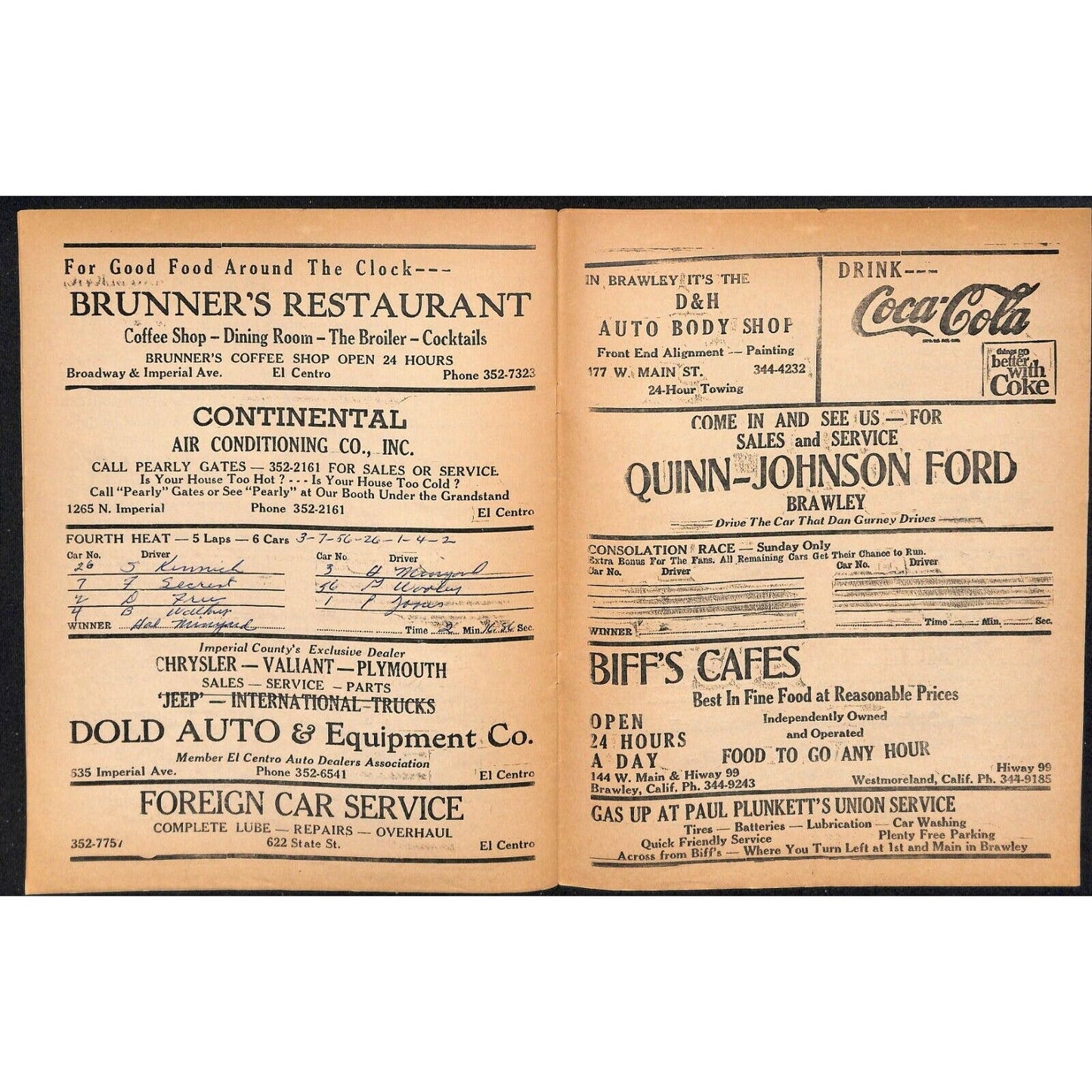 Scarce c1965-66 California Auto Racing CRA Program Big Car El Centro 16pp.Hogle