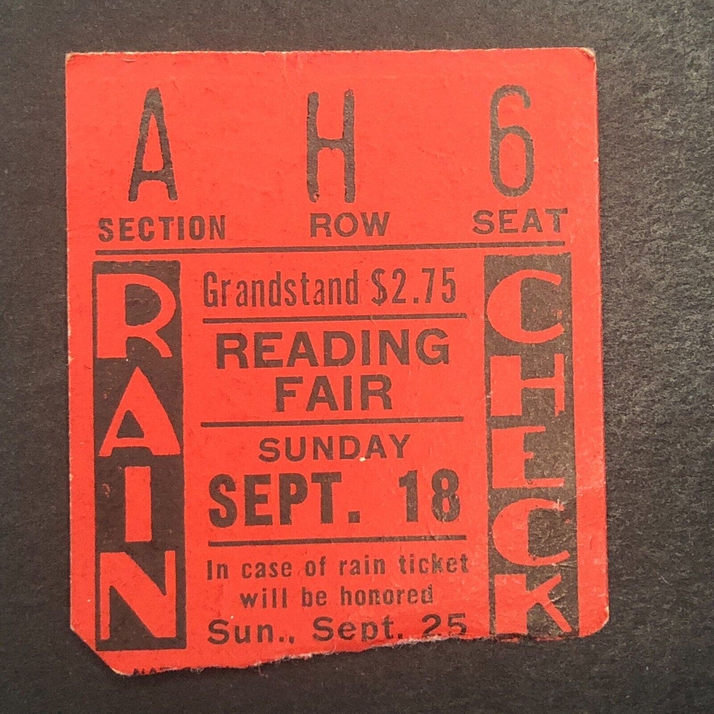 Reading Fair Speedway 9/18 1950 Auto Racing Rain Check Ticket Stub Hinnershitz