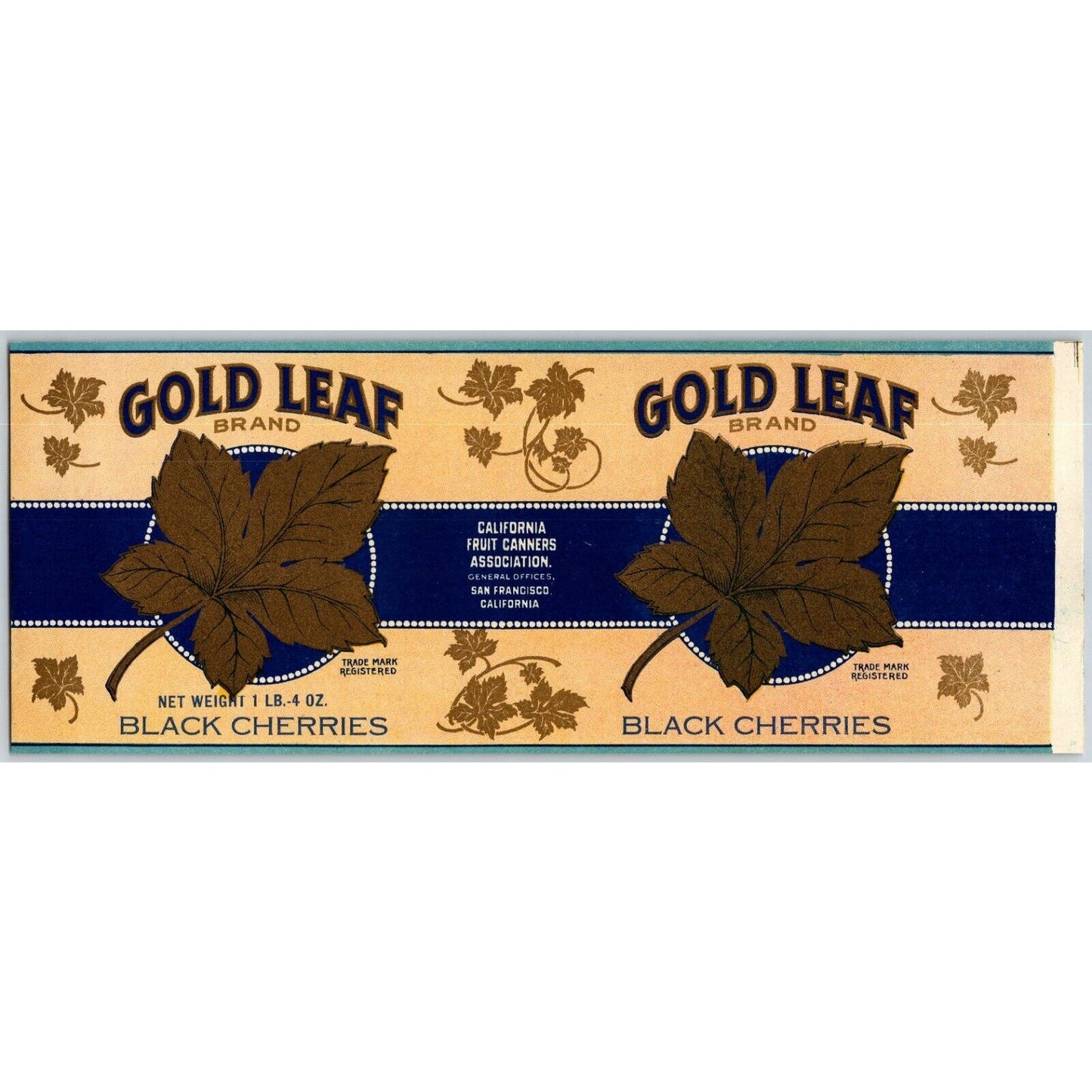 Gold Leaf Black Cherries Paper Can Label c1920's-30's VGC Scarce