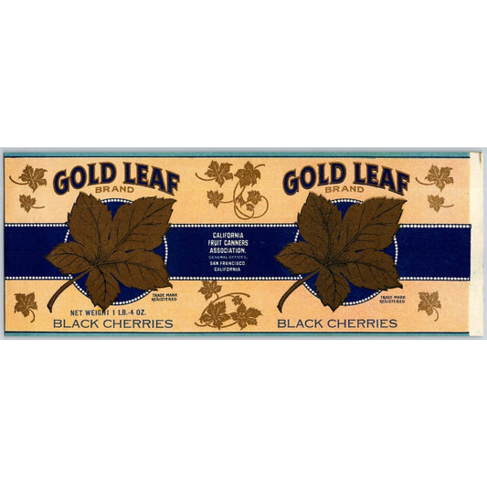 Gold Leaf Black Cherries Paper Can Label c1920's-30's VGC Scarce