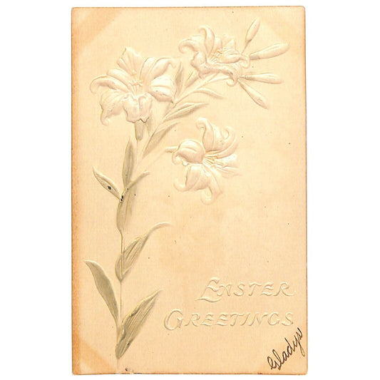 Easter Postcard "Easter Greetings" Floral High Relief Embossing Undiv. PM 1907