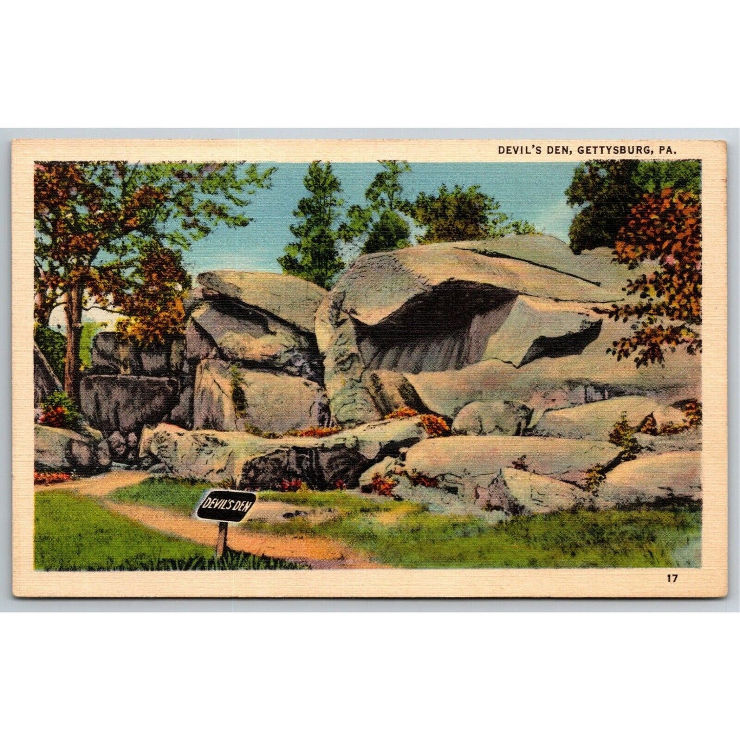 Vintage Linen Postcard Devil's Den, Gettysburg, PA UNP VGC