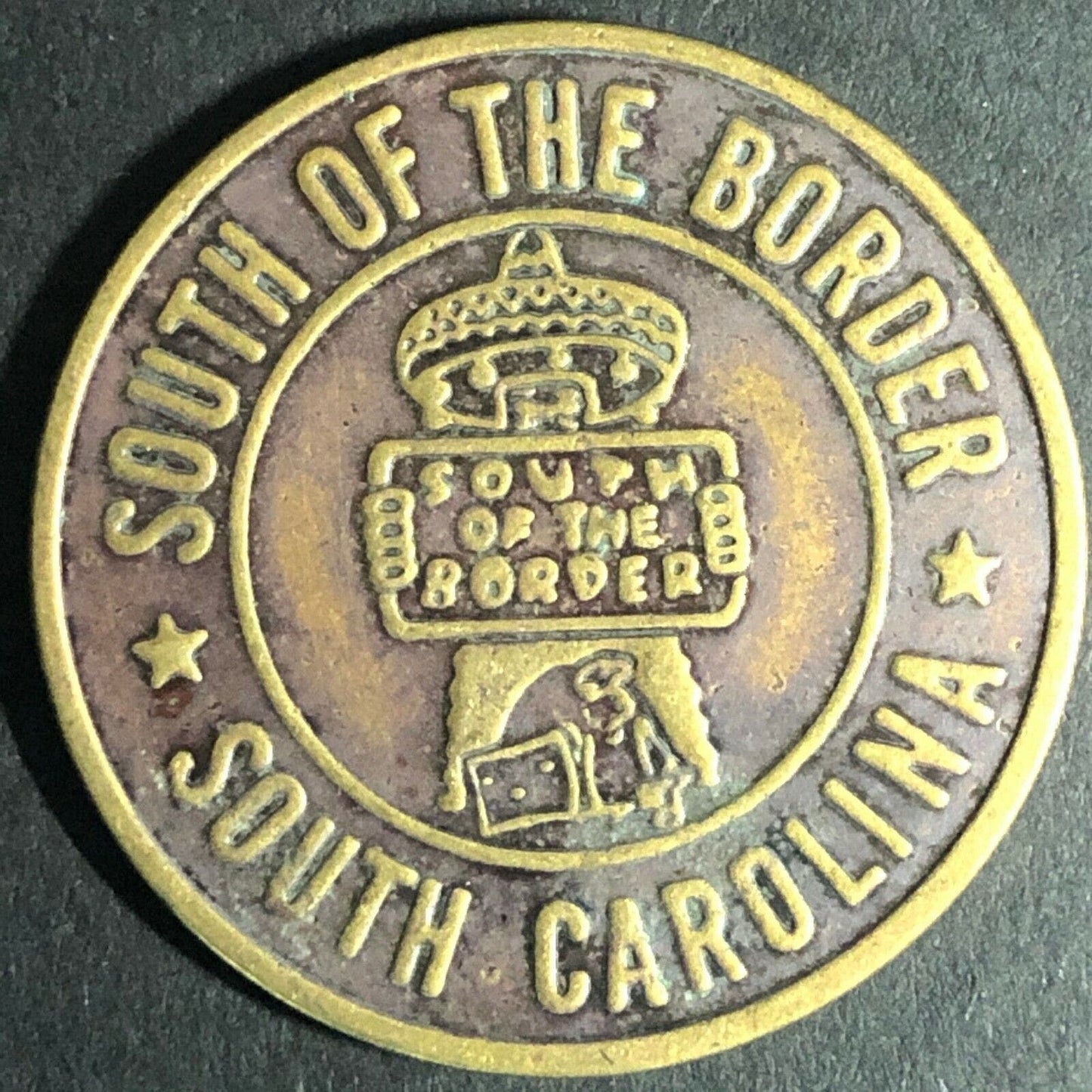 29mm Brass "South of the Border" South Carolina Good Luck Token Fauver Coll.