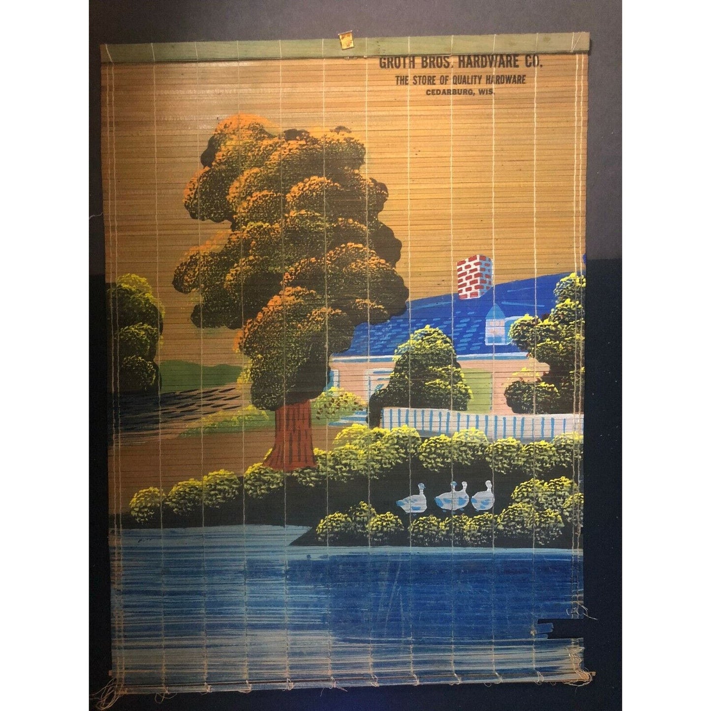 Vintage Bamboo Slit Advertising "Groth Bros. Hardware Co. Cedarburg, WIS" Art