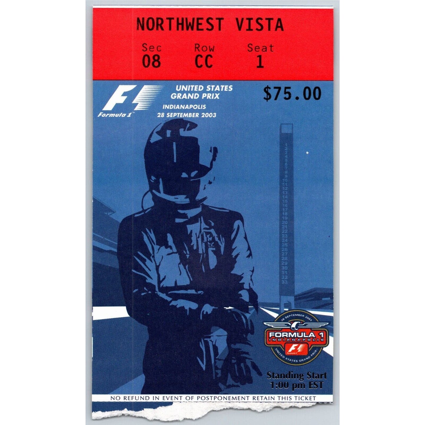 2003 Indianapolis Formula One Grand Prix Racing Ticket Stub 9/28 VGC - Seat 1