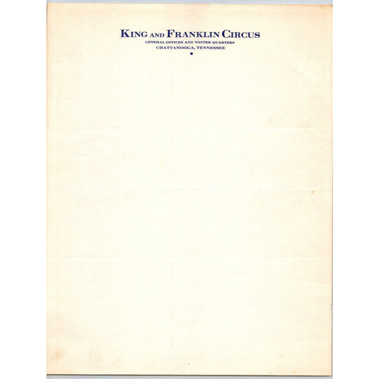King and Franklin Circus Letterhead c1947 Chattanooga, TN Scarce