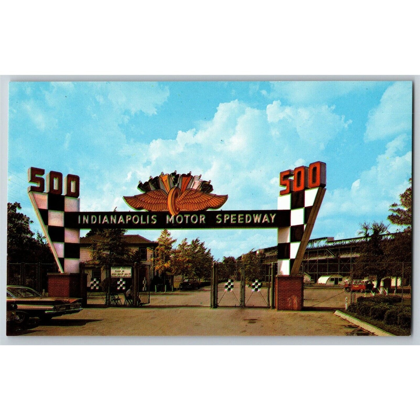 Indy 500 Postcard 1959 "Main Gate - Open" (Red Ink Back) - Unposted VGC