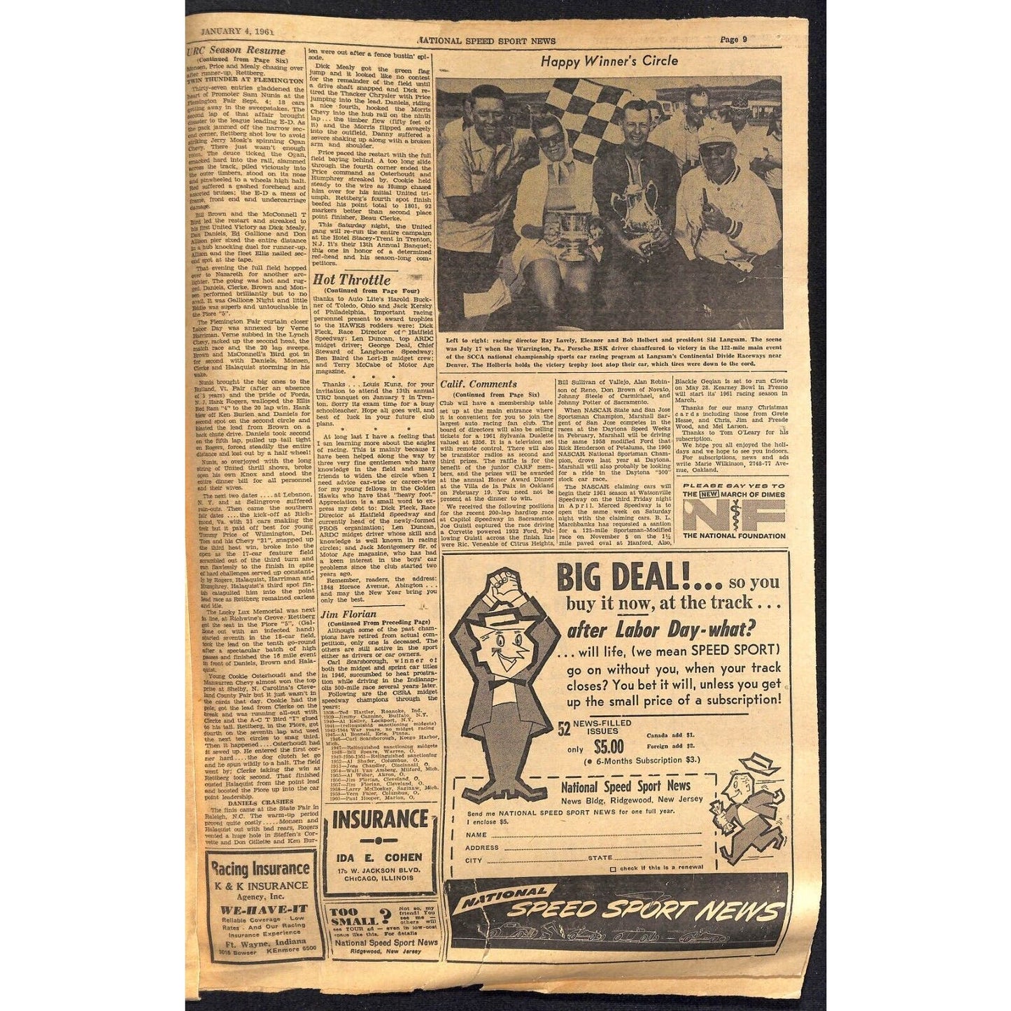 National Speed Sport News 1/4 1961 Roberts and Northam Midget Wins Racing 11pp