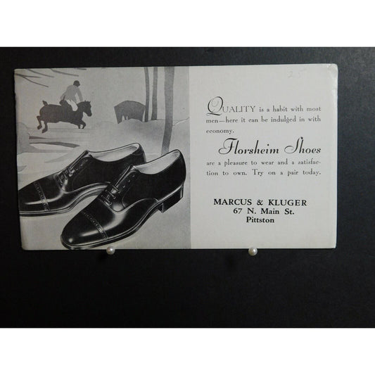 1940's Ink Blotter Advertising - Florsheim Shoes Marcus & Kluger Pittston Calif