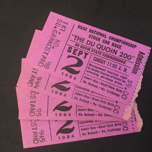 4 1984 Du Quoin State Fair USAC " Du Quoin 200" Stock Car Race Ticket Stubs