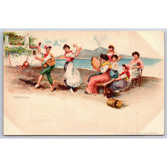 Italian Postcard Tarantella Couple Dancing Outdoors for Group 1901-1907 NP VGC