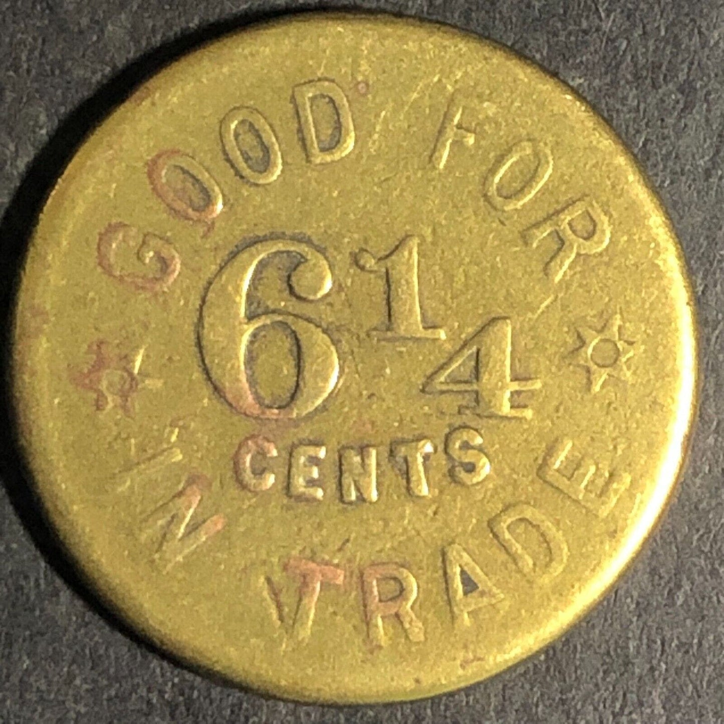 C & J Monogram G/F 6 1/4 Cents In Trade Brass Token (Wash. State?) 21mm Scarce