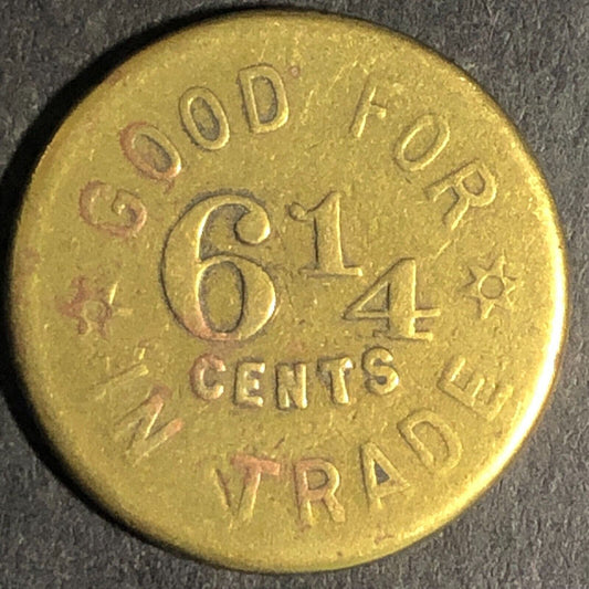 C & J Monogram G/F 6 1/4 Cents In Trade Brass Token (Wash. State?) 21mm Scarce
