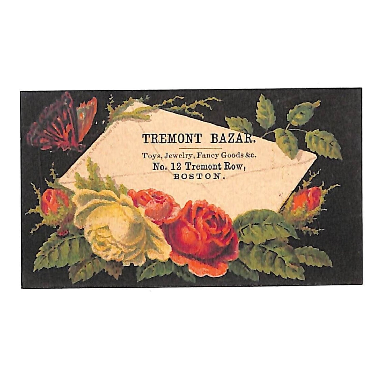 Boston Victorian Trade Card Tremont Bazar Toys Jewelry Fancy Goods VGC Scarce