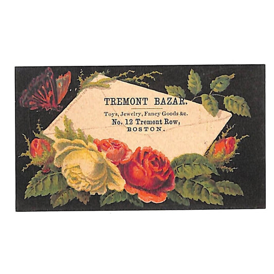 Boston Victorian Trade Card Tremont Bazar Toys Jewelry Fancy Goods VGC Scarce