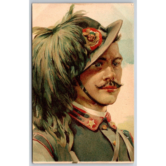 Italian ? Postcard Solider Military Uniform Feather Headdress c1901-1907