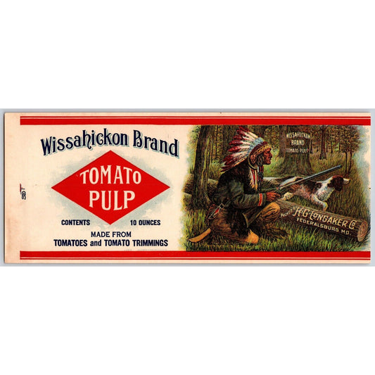 Wissahickon Tomato Pulp Paper Can Label H.G. Longaker Federalsburg, MD Rifle Dog