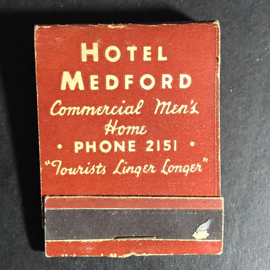 Hotel Medford Commercial Men's Home ORE 20-Strike Full Matchbook c1940's-50's