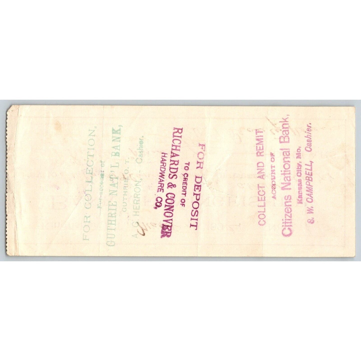 Kingfisher, Oklahoma Indian Territory 1892 "Bank of Kingfisher" Check
