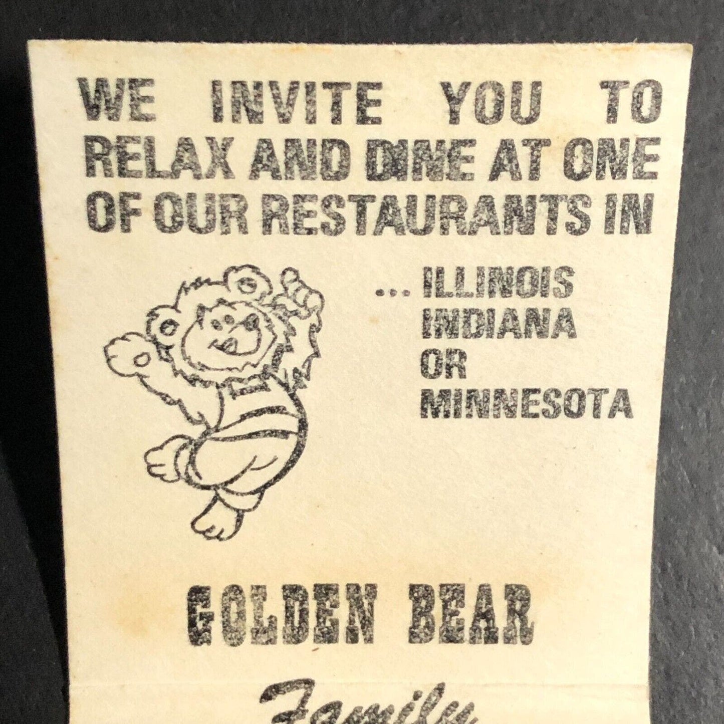 Golden Bear Restaurants HQ Elmwood Park, IL Full Matchbook c1968-73