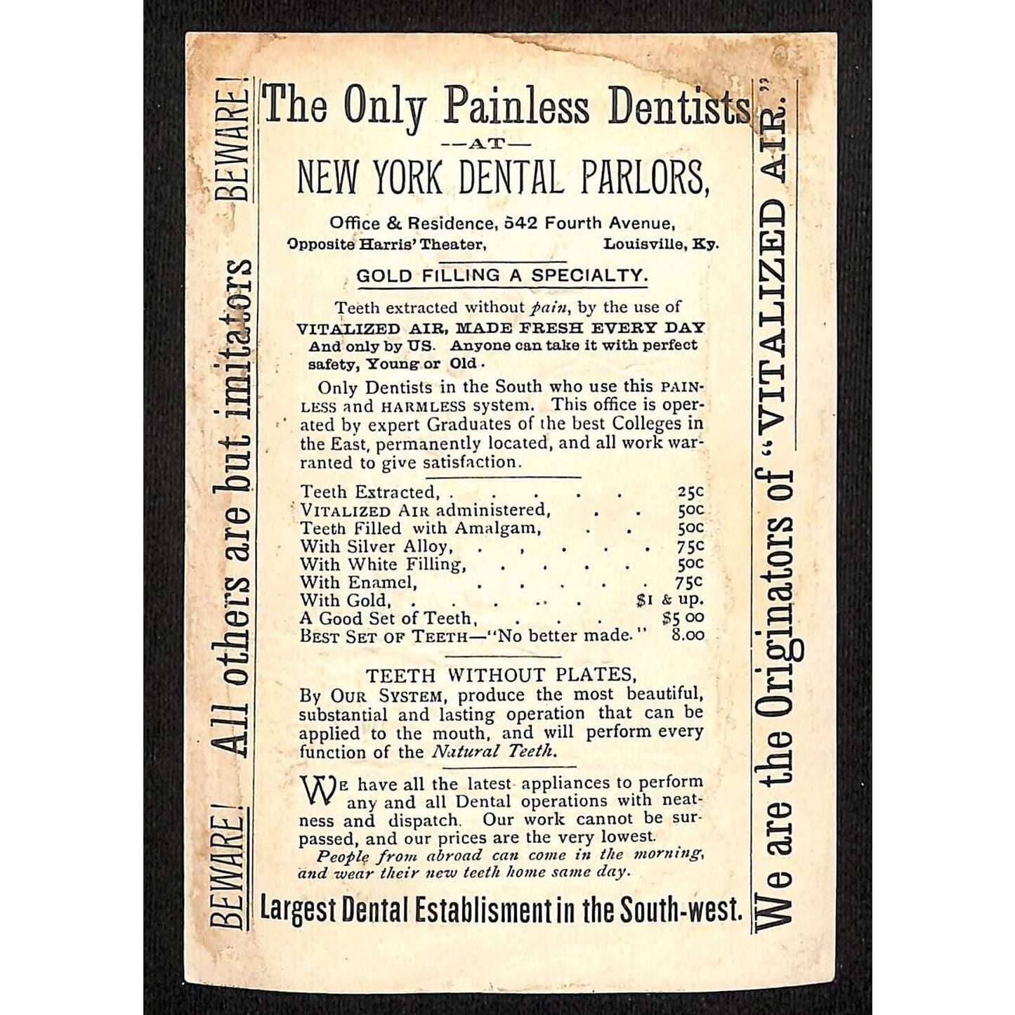 New York Dental Parlors Louisville KY Victorian Trade Cards Winter Stream Scene