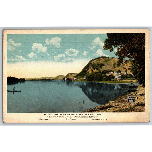 Burlington Line's "Along the Mississippi River" Vintage Postcard NP