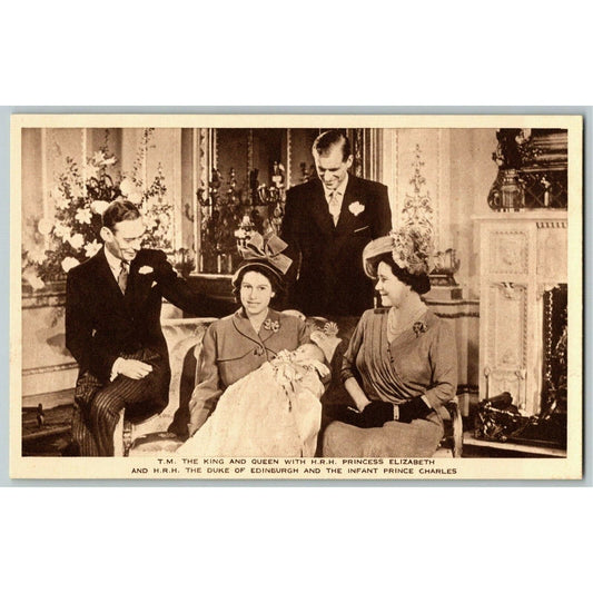 c1949 King & Queen + Princess Elizabeth w/ Infant Charles PPC Postcard Unposted