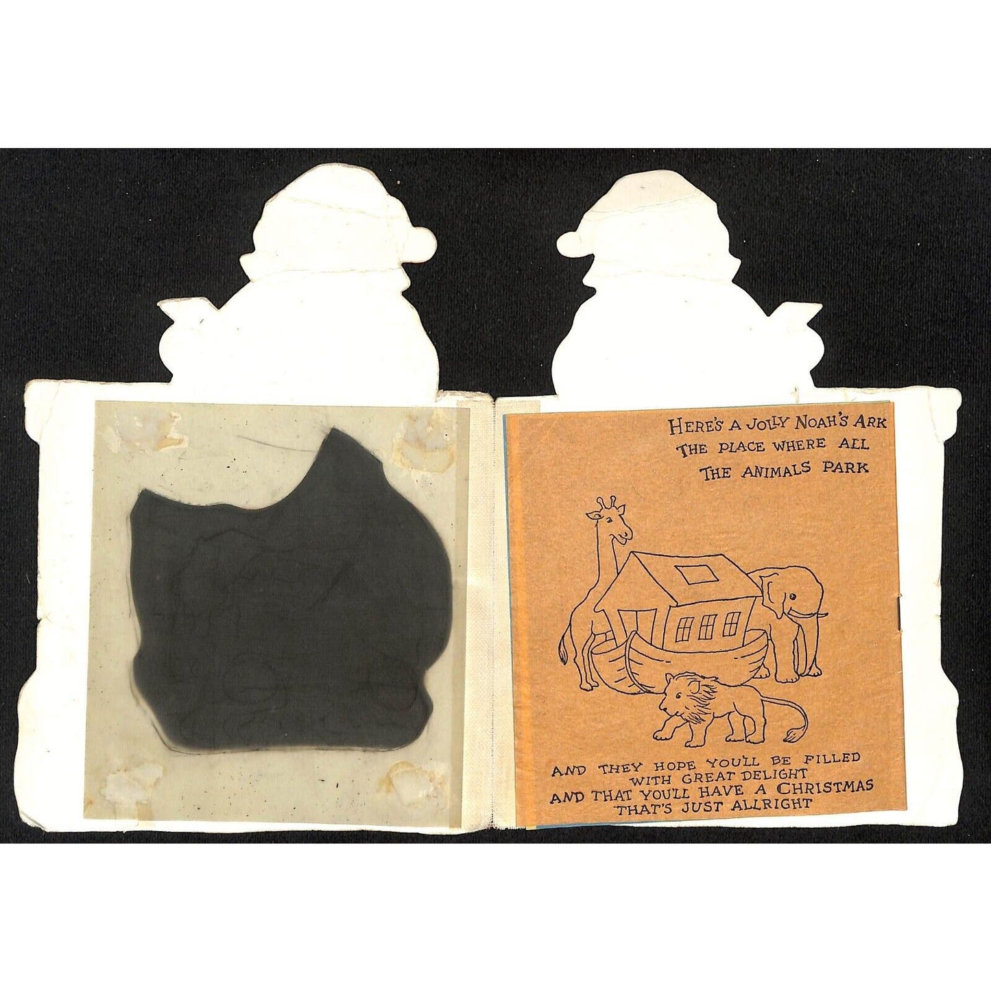 Merry Christmas Santa Greeting Card w/ Trace Panel Affixed Noah's Ark Poem Pages
