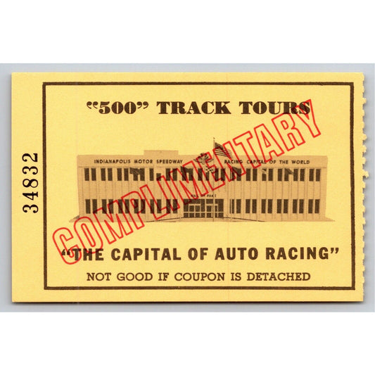 c1980's Indy 500 HOF Museum Track Tour Comp Ticket Stub Indianapolis #34832
