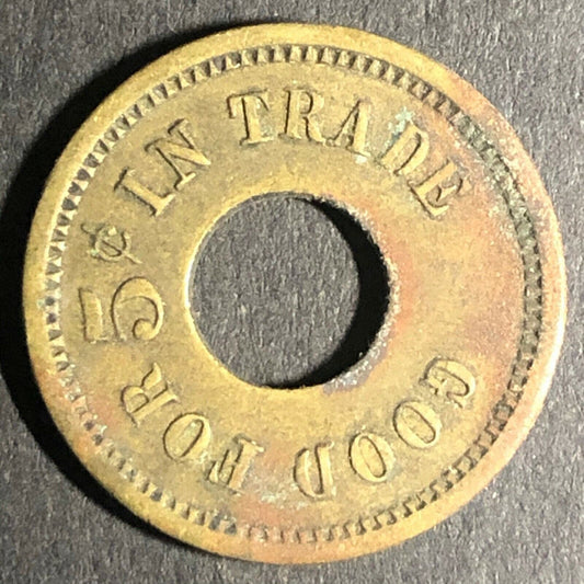 21.15mm Vintage Brass Donut "Good For 5c In Trade" Token 30681 - Fauver Coll.