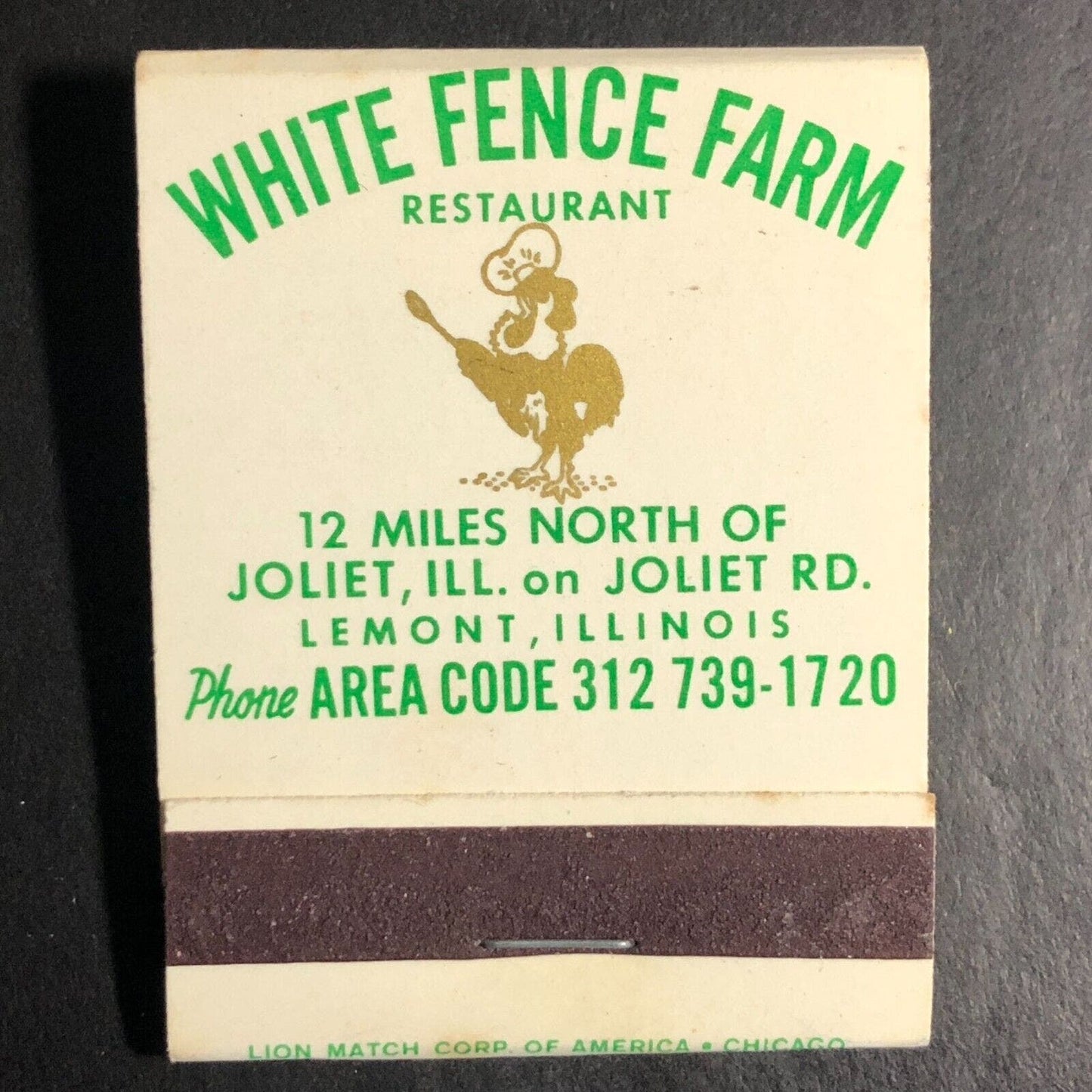 White Fence Farm Restaurant Lemont, IL Full Matchbook c1968-73 VGC