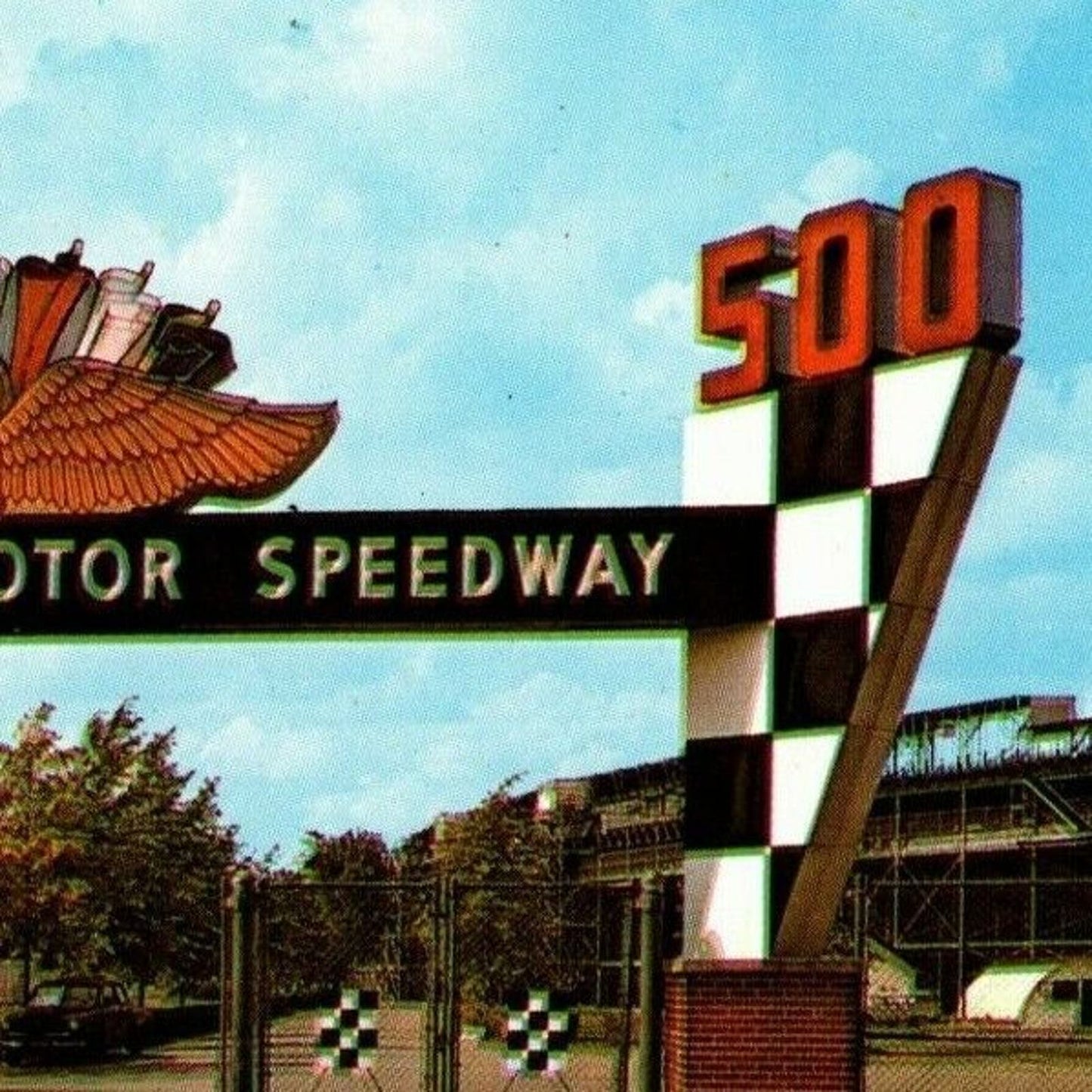 Indy 500 Postcard 1959 "Main Gate - Open" (Red Ink Back) - Unposted VGC