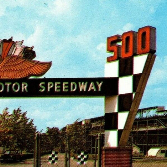 Indy 500 Postcard 1959 "Main Gate - Open" (Red Ink Back) - Unposted VGC