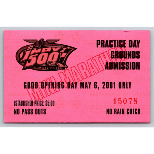 2001 Indy 500 Practice Day Grounds Admission Ticket Pass Card IMS #15078 VGC
