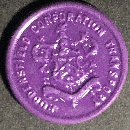 Huddersfield Transport England Plastic Token Purple 1 1/2D 22mm c50's-60's