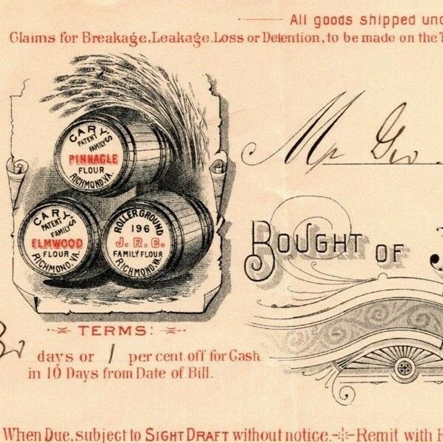 John B. Cary Co. Grocers Importers Richmond, VA Letterhead o Geo. E. Wear 1895