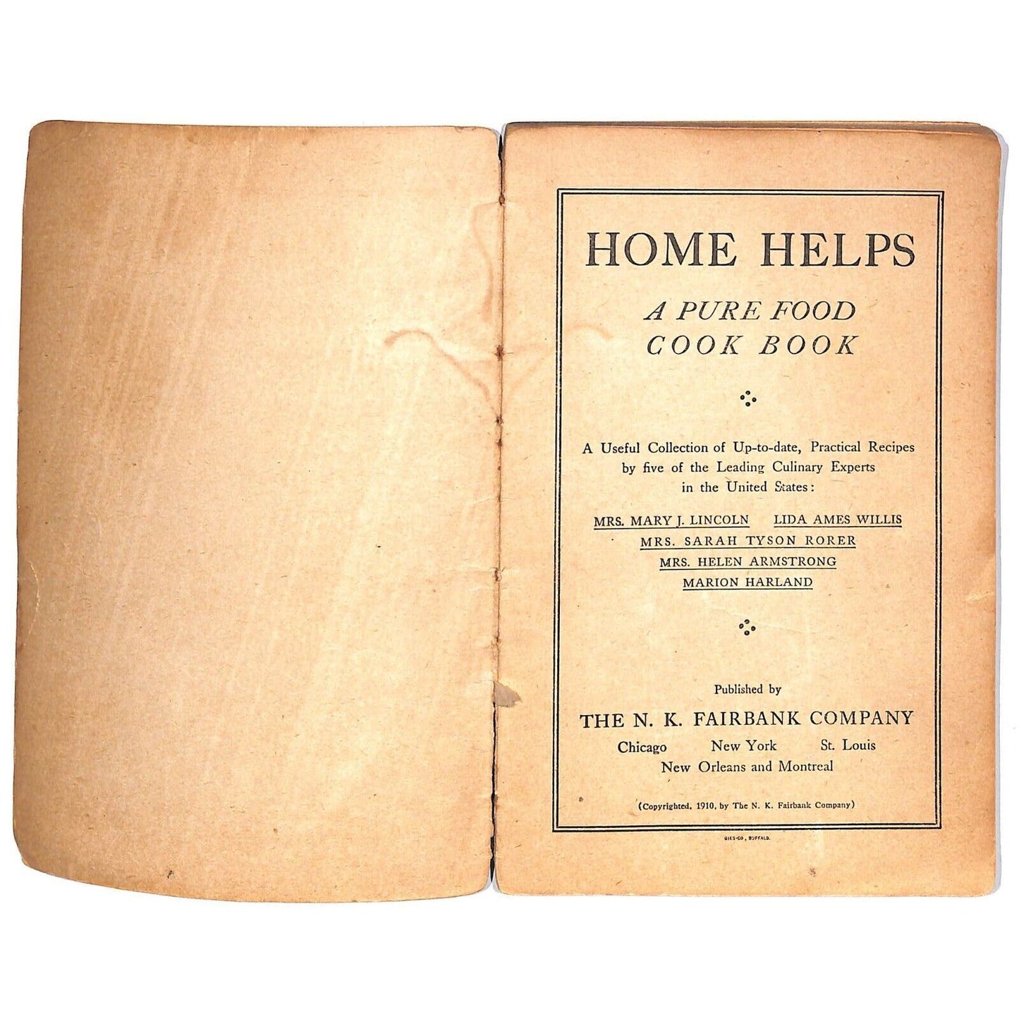 1910 "Home Helps A Pure Food Cook Book" Cottolene Cottonseed Oil 80pp Scarce
