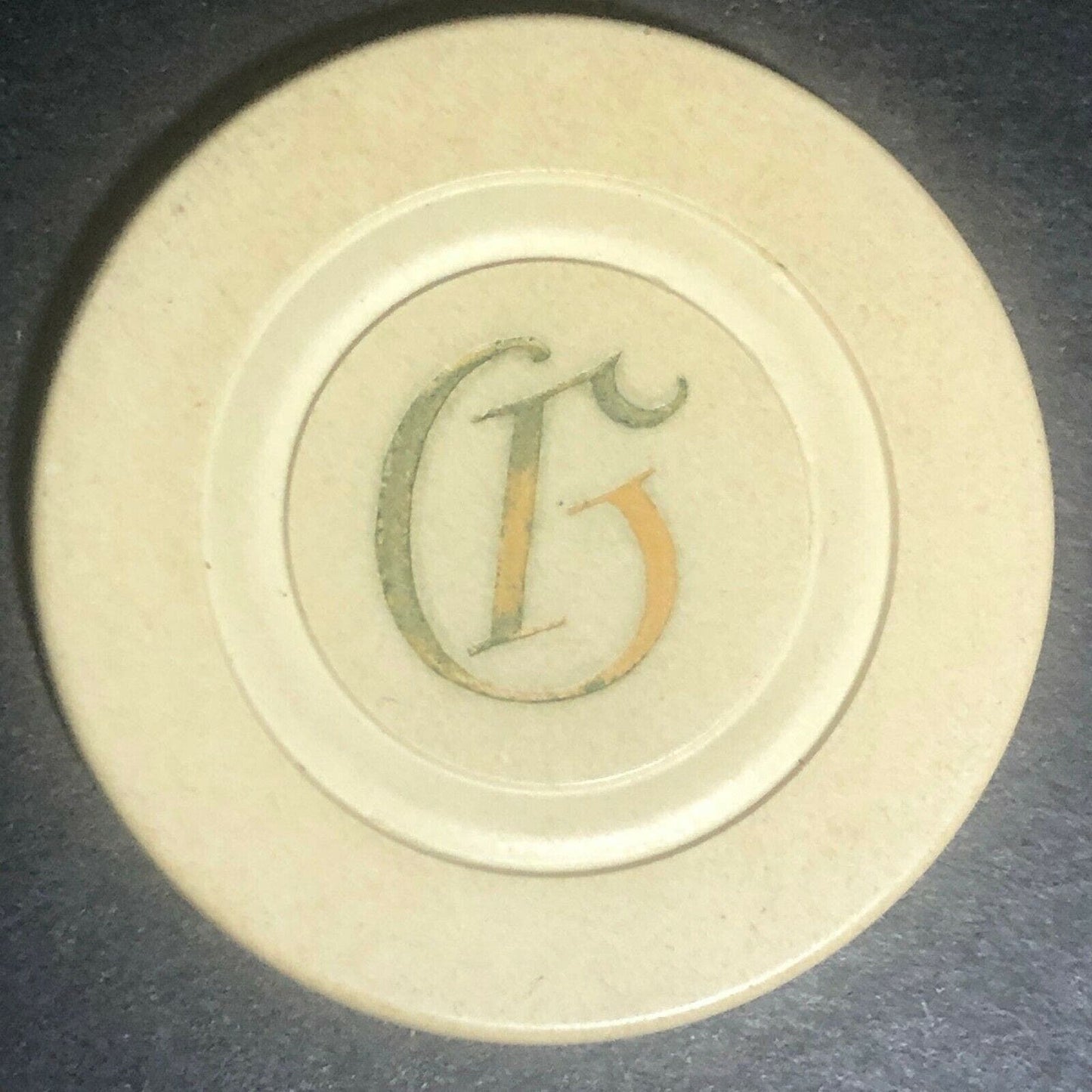 Monarch Clay Poker Chip Single Letter "R" "G" ? Monogram - Eisenstadt Coll.