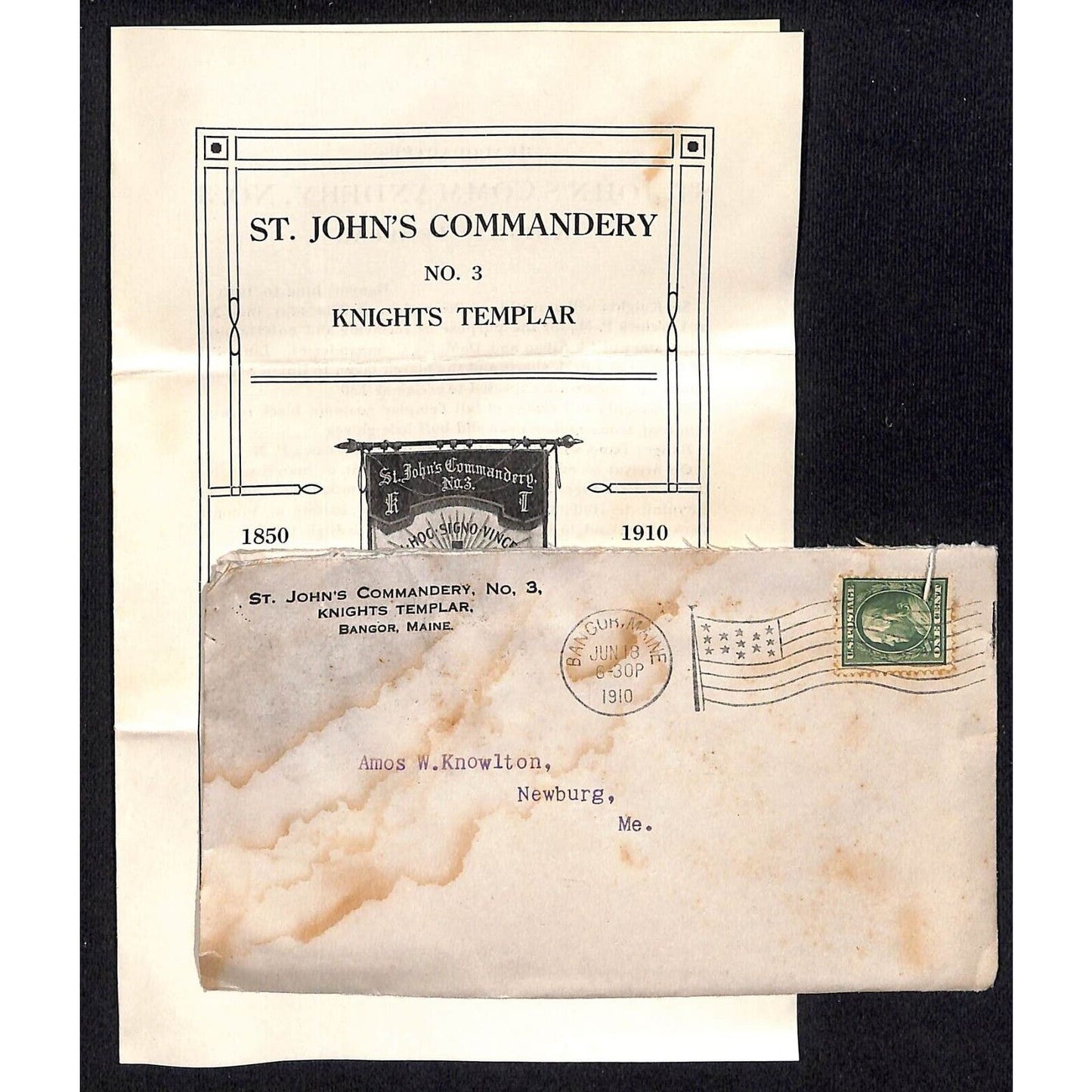 Newburgh, ME 1910 Amos W. Knowlton* Bangor Knight's Templar St. John's Day