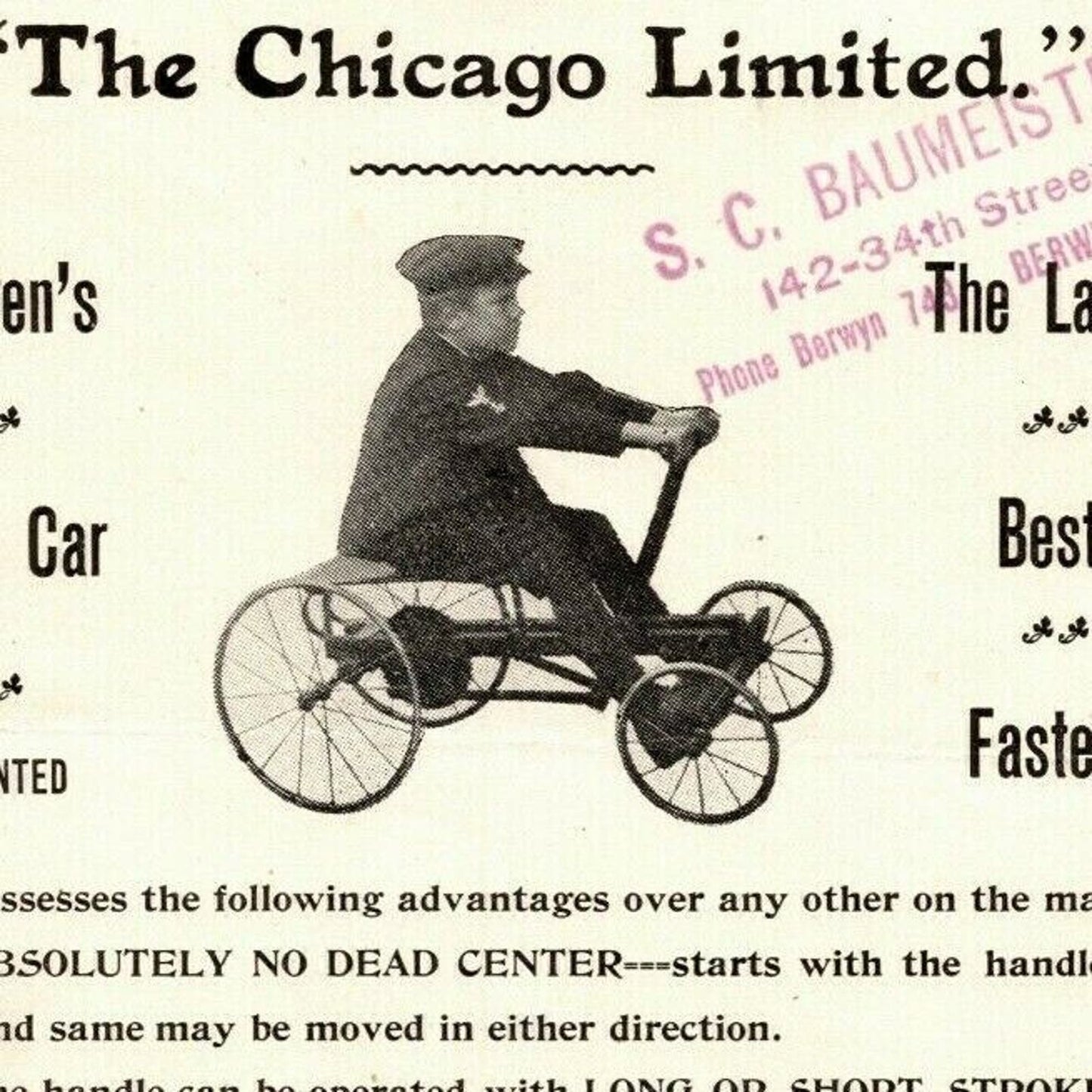 c1905-10 Lalor Cart Co. "The Chicago Limited" Children's Hand Car S C Baumeister