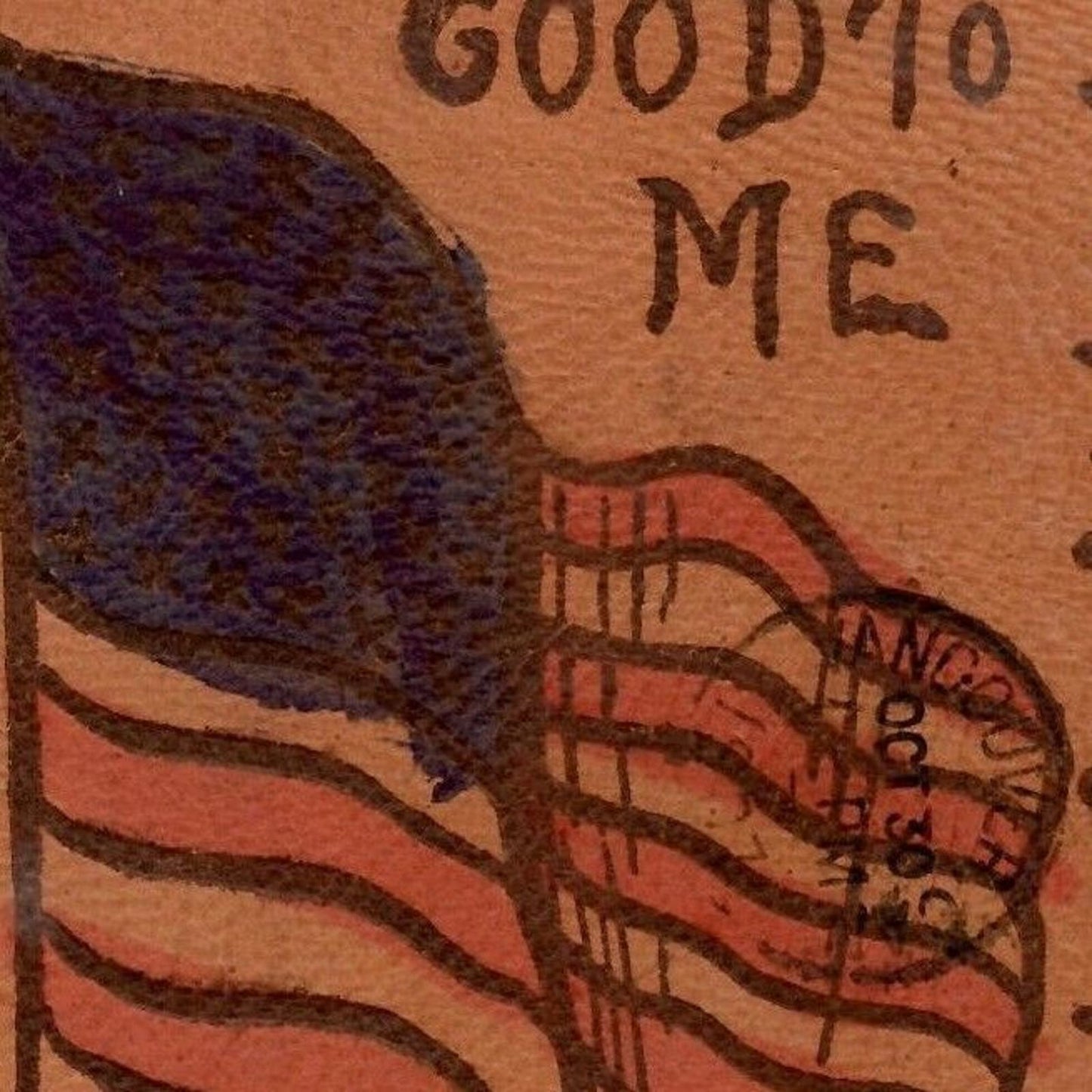 Vintage US Flag Patriotic Postcard 1907 Leather "..Looks Good ..in St. Thomas"