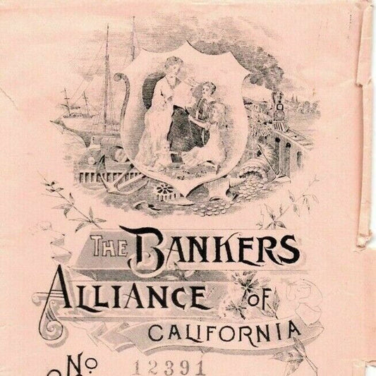 1895 Ex Civil War Soldier Document - "Bankers Alliance of CA" Policy Sleeve Only