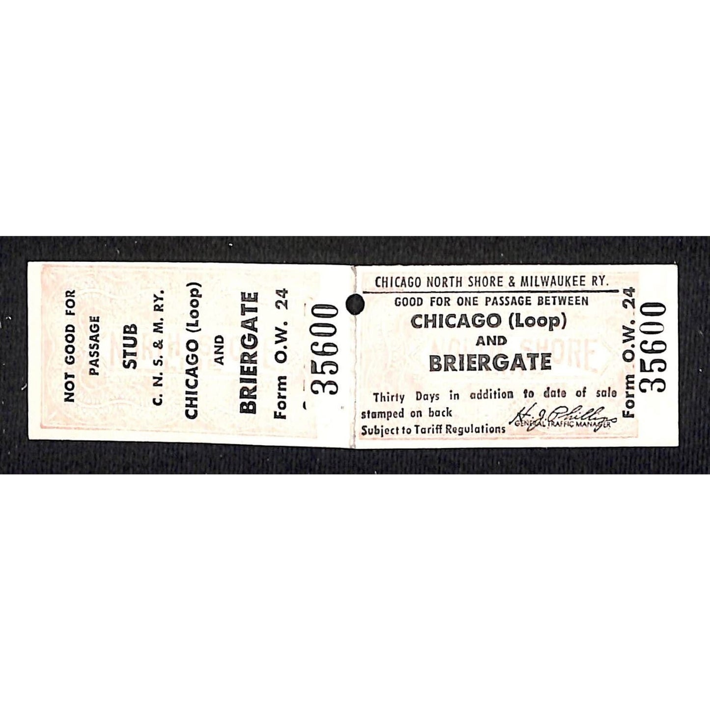 Chicago North Shore & Milwaukee Ry Railroad Ticket Briergate Unused #35600