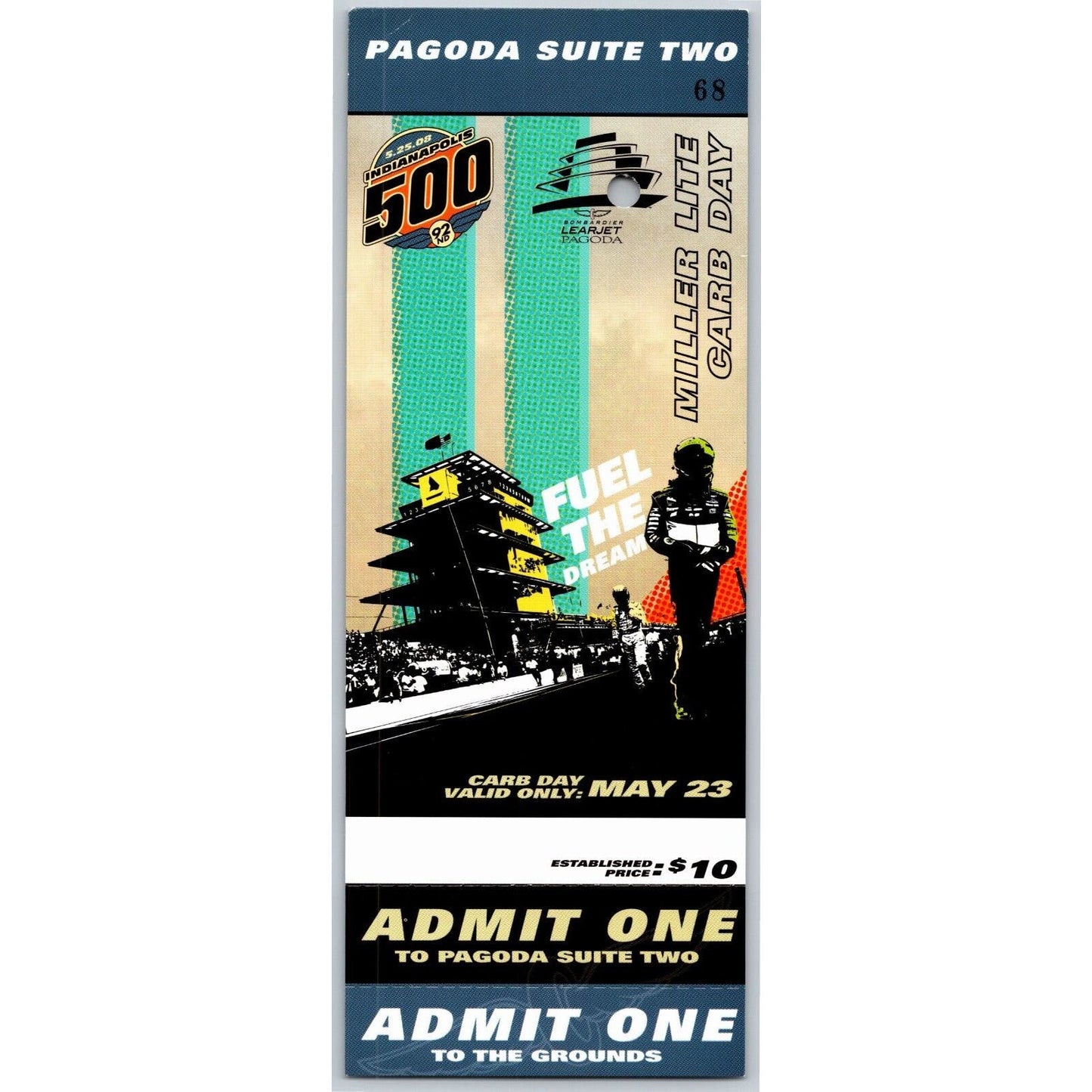 2008 Indy 500 Miller Lite Carb Day 5/23 Pagoda Suite Two Unused Ticket #68