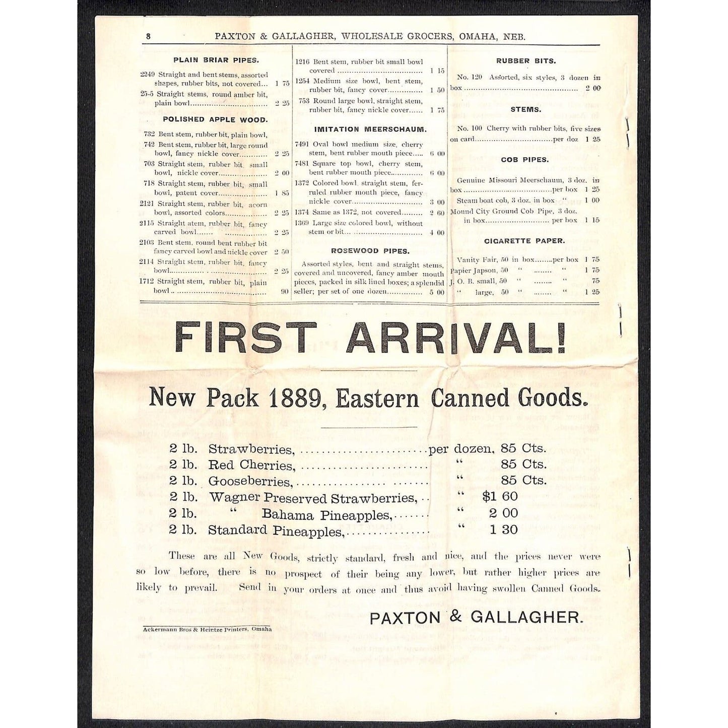 1889 Paxton & Gallagher "Weekly Price Current" Wholesale Grocers 8pp VGC Scarce