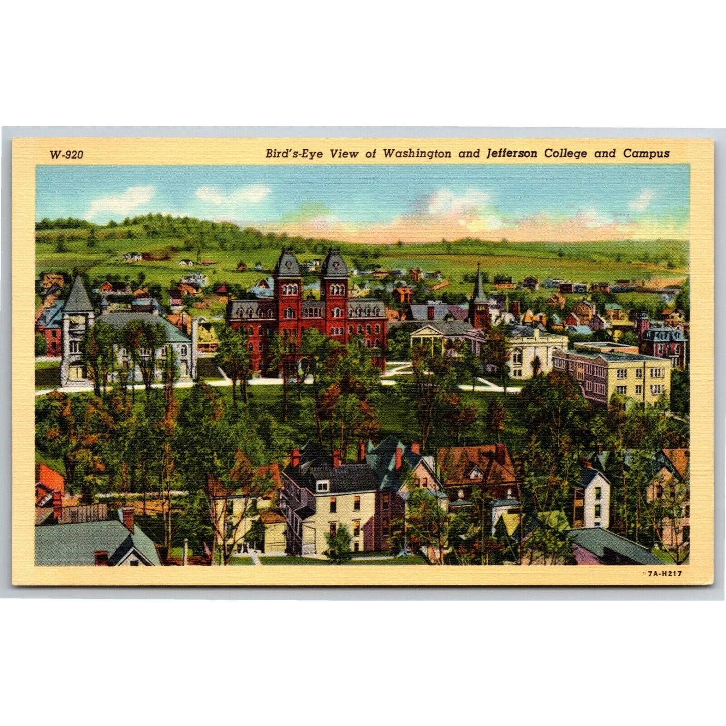 Vintage Linen Postcard Bird's-Eye View Washington Jefferson College