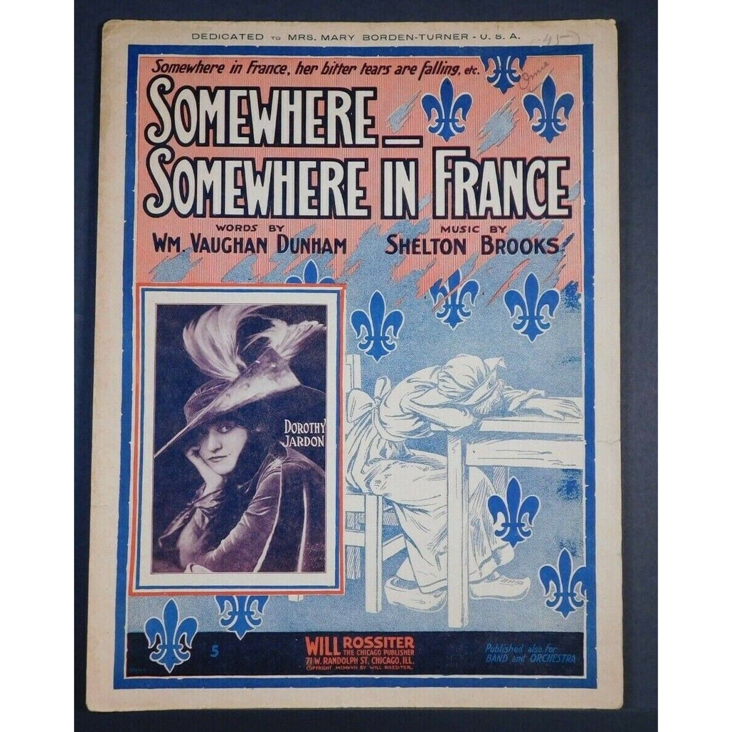 WWI Sheet Music - "Somewhere In France, Her Bitter Tears Are Falling"