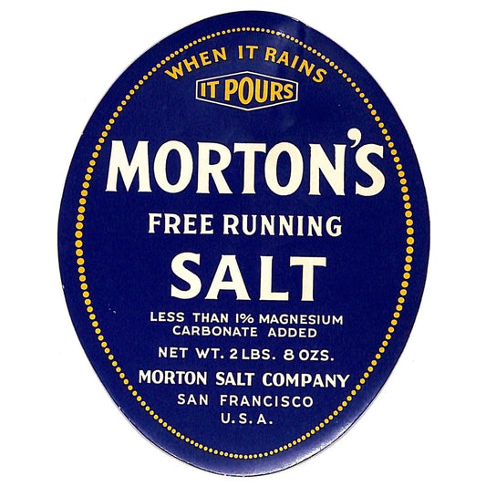 Morton's Free Running Paper Salt Label 2 Lbs. 8 Ozs. San Francisco c1941 -Scarce